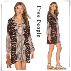 FREE People Rain Or Shine Pebble Print Bohemian Tunic Mini Dress Size L OB462988